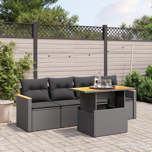 Salon de jardin 5 pcs avec coussins noir r�sine tress�e