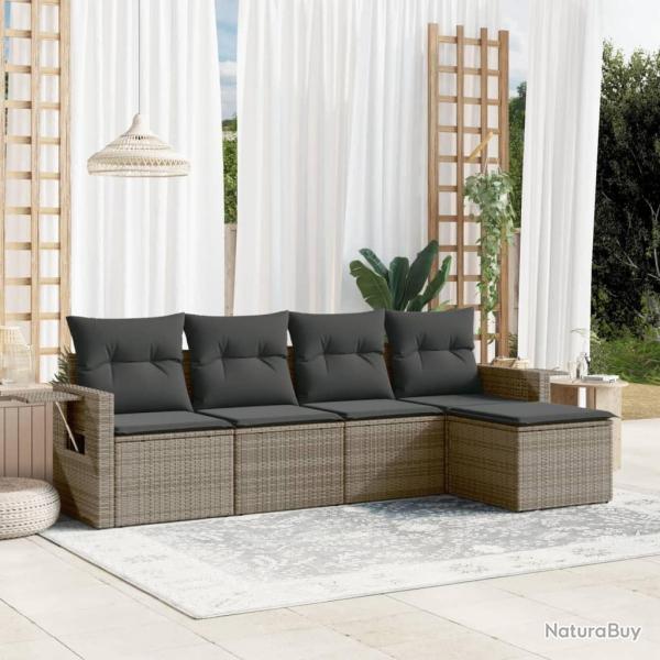 Salon de jardin 5 pcs avec coussins gris r�sine tress�e