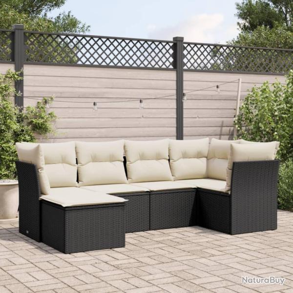 Salon de jardin 6 pcs avec coussins noir r�sine tress�e