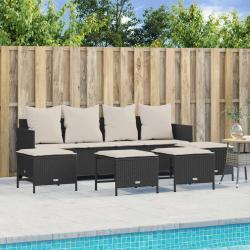 Salon de jardin 5 pcs avec coussins noir r&eacute;sine tress&eacute;e
