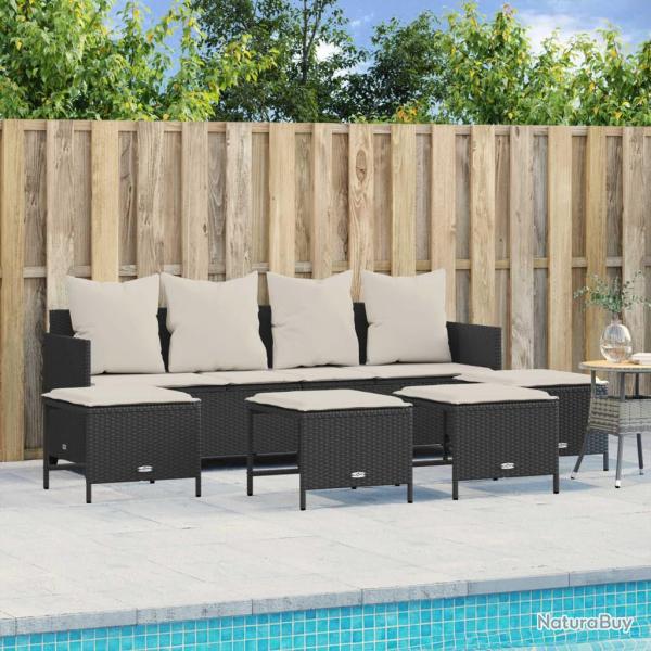 Salon de jardin 5 pcs avec coussins noir r�sine tress�e alsavelo