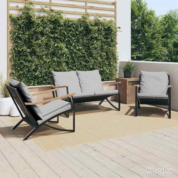 meubles de balcon avec coussins 3 pcs noir acier