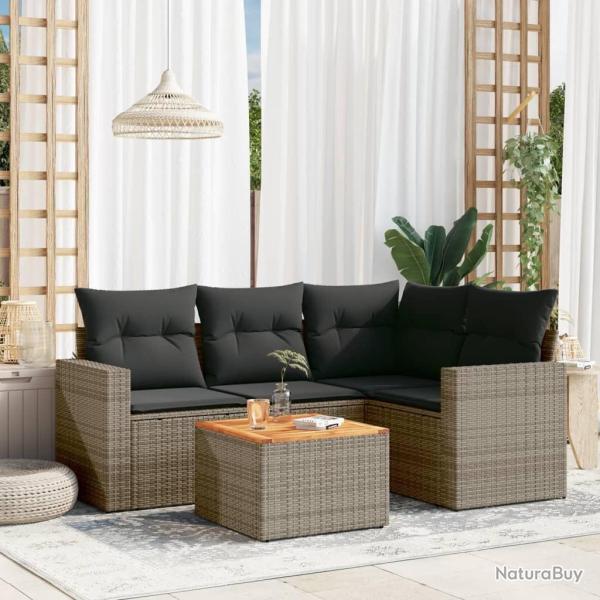 Salon de jardin 5 pcs avec coussins gris r�sine tress�e