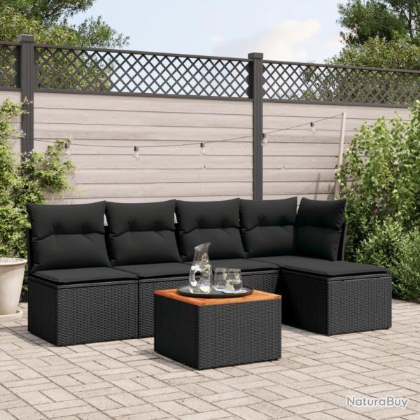Salon de jardin 6 pcs avec coussins noir r�sine tress�e alsavelo