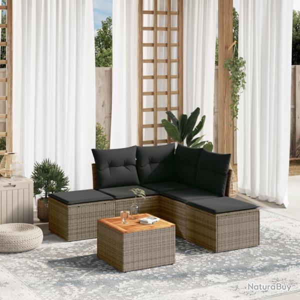 Salon de jardin 6 pcs avec coussins gris r�sine tress�e