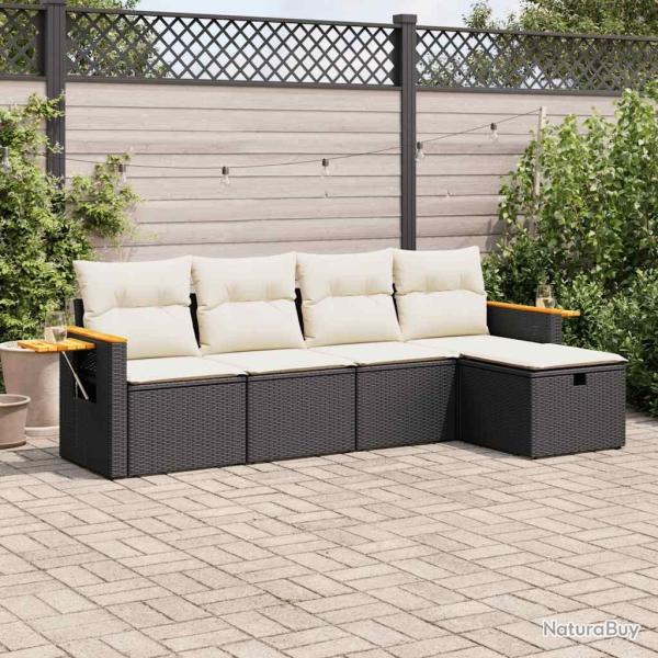 Salon de jardin 5 pcs avec coussins noir r�sine tress�e