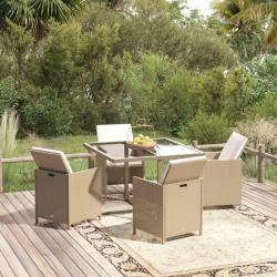 Ensemble &agrave; manger de jardin et coussins 5 pcs Poly rotin Beige