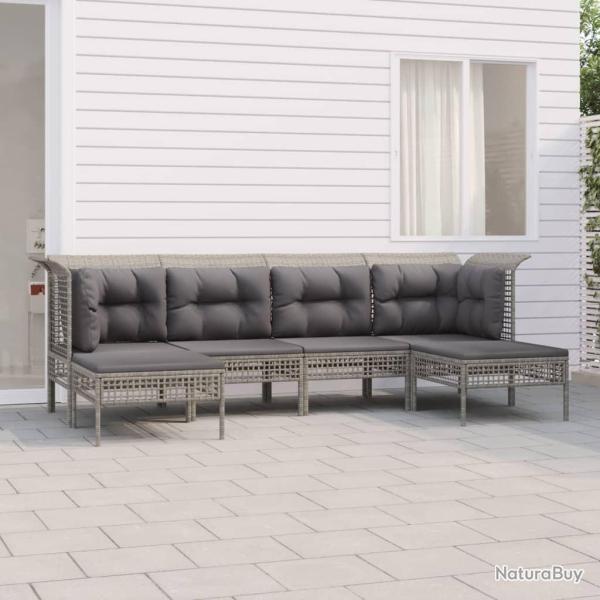 Salon de jardin 6 pcs avec coussins Gris R�sine tress�e alsavelo