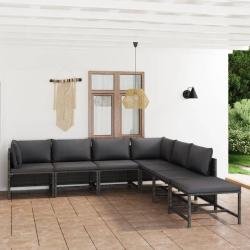 Salon de jardin 7 pcs avec coussins R&eacute;sine tress&eacute;e Gris