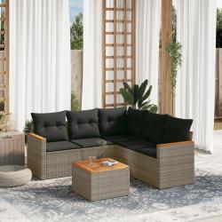 Salon de jardin 6 pcs avec coussins gris r&eacute;sine tress&eacute;e