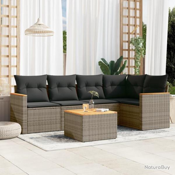 Salon de jardin 6 pcs avec coussins gris r�sine tress�e
