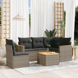 Salon de jardin 6 pcs avec coussins gris r&eacute;sine tress&eacute;e