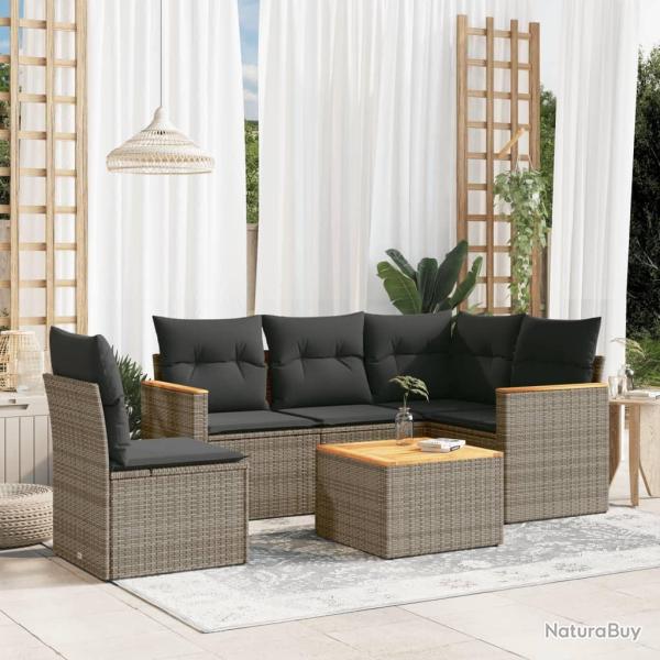 Salon de jardin 6 pcs avec coussins gris r�sine tress�e