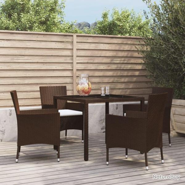 Ensemble � manger de jardin 5 pcs et coussins marron poly rotin