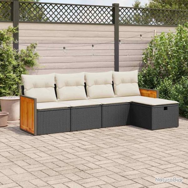 Salon de jardin 5 pcs avec coussins noir r�sine tress�e