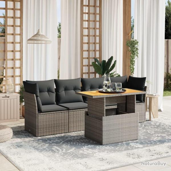 Salon de jardin 5 pcs avec coussins gris r�sine tress�e