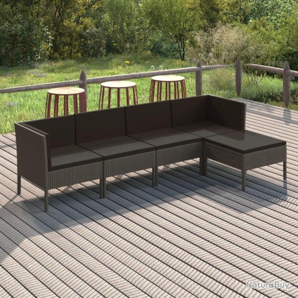 Salon de jardin 5 pcs avec coussins r�sine tress�e gris