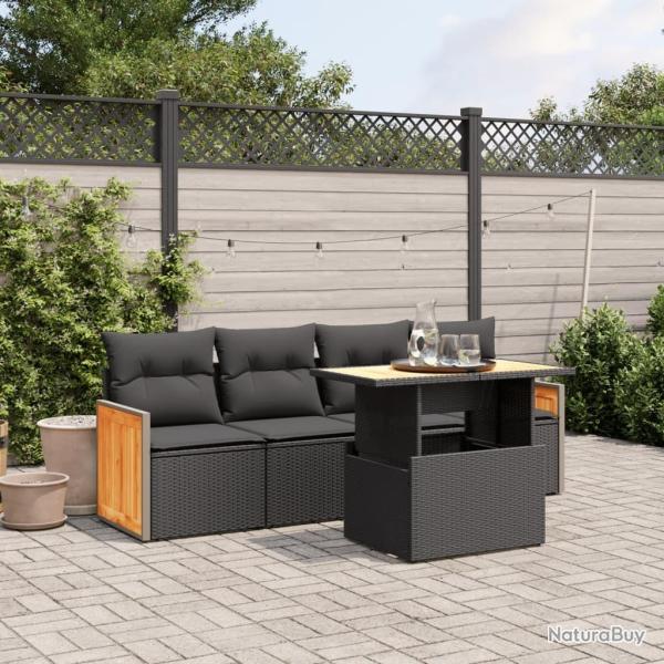 Salon de jardin 5 pcs avec coussins noir r�sine tress�e