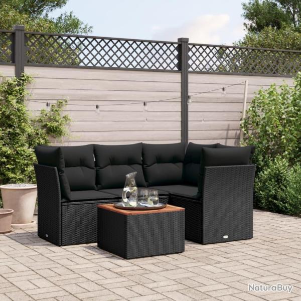 Salon de jardin 5 pcs avec coussins noir r�sine tress�e