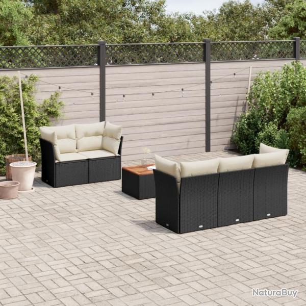 Salon de jardin 6 pcs avec coussins noir r�sine tress�e