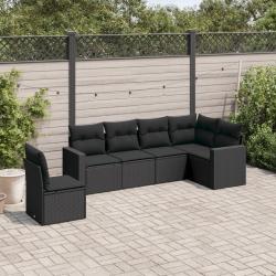 Salon de jardin 6 pcs avec coussins noir r&eacute;sine tress&eacute;e