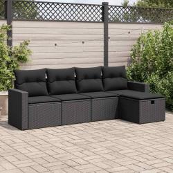 Salon de jardin 5 pcs avec coussins noir r&eacute;sine tress&eacute;e alsavelo