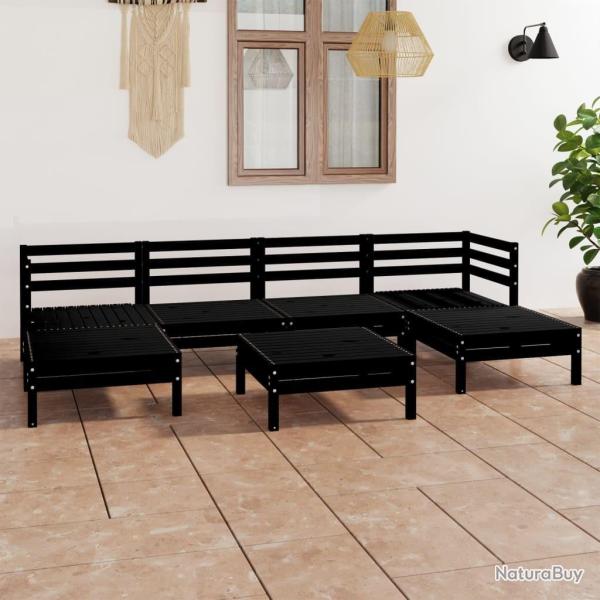 Salon de jardin 7 pcs Noir Bois de pin massif alsavelo
