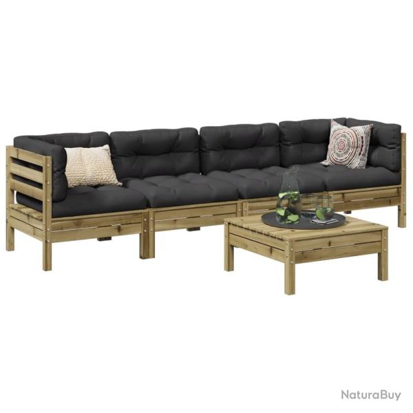 Salon de jardin 5 pcs avec coussins bois de pin impr�gn�