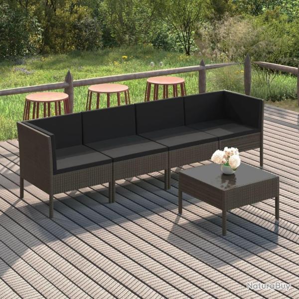 Salon de jardin 5 pcs avec coussins r�sine tress�e gris
