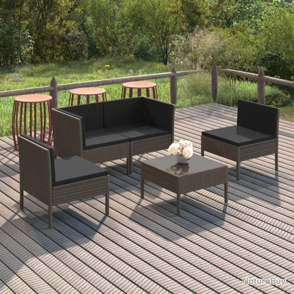 Salon de jardin 5 pcs avec coussins r�sine tress�e gris alsavelo