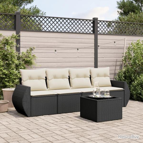 Salon de jardin 5 pcs avec coussins noir r�sine tress�e