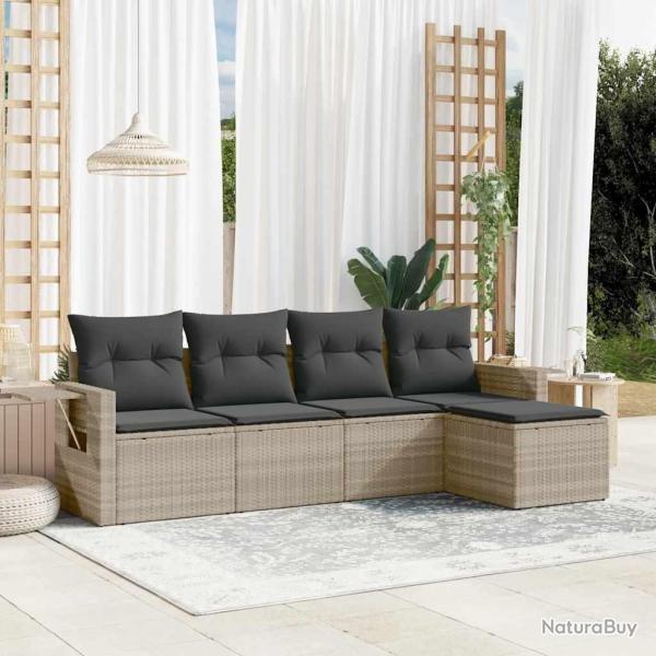 Salon de jardin 5 pcs avec coussins gris clair r�sine tress�e