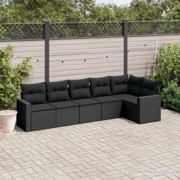 Salon de jardin 6 pcs avec coussins noir r�sine tress�e alsavelo