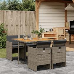 Ensemble &agrave; manger de jardin 5 pcs coussins gris r&eacute;sine tress&eacute;e