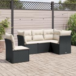 Salon de jardin 5 pcs avec coussins noir r&eacute;sine tress&eacute;e