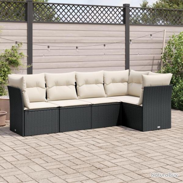 Salon de jardin 5 pcs avec coussins noir r�sine tress�e
