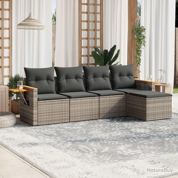 Salon de jardin 5 pcs avec coussins gris r�sine tress�e