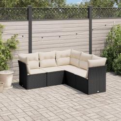 Salon de jardin 5 pcs avec coussins noir r&eacute;sine tress&eacute;e