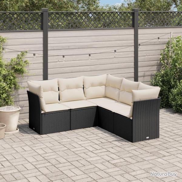 Salon de jardin 5 pcs avec coussins noir r�sine tress�e alsavelo