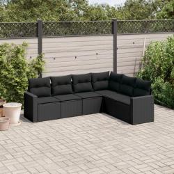 Salon de jardin 6 pcs avec coussins noir r&eacute;sine tress&eacute;e