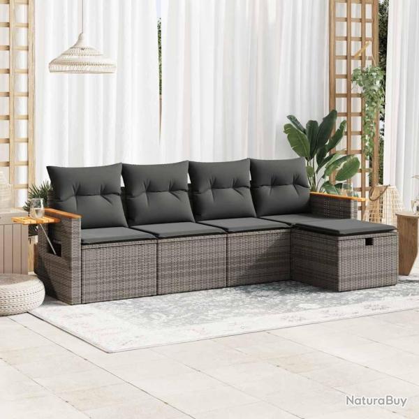 Salon de jardin 5 pcs avec coussins gris r�sine tress�e