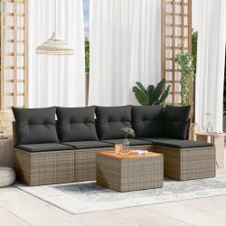 Salon de jardin 6 pcs avec coussins gris r&eacute;sine tress&eacute;e alsavelo