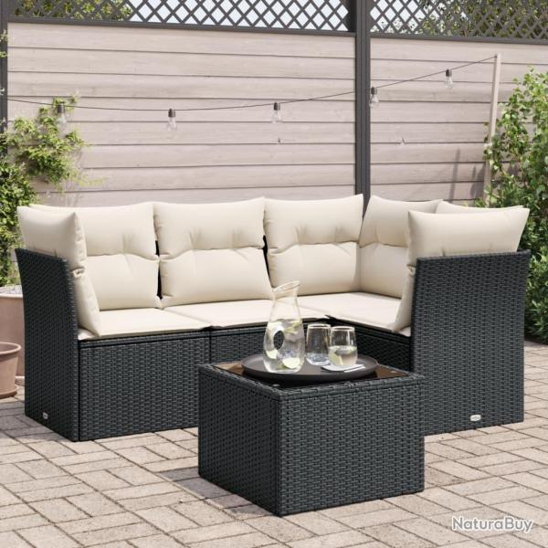 Salon de jardin 5 pcs avec coussins noir r�sine tress�e