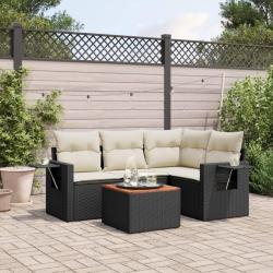 Salon de jardin 5 pcs avec coussins noir r&eacute;sine tress&eacute;e