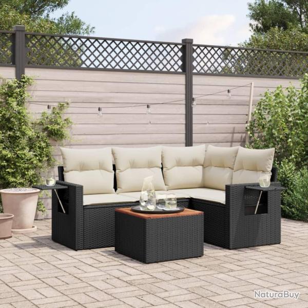 Salon de jardin 5 pcs avec coussins noir r�sine tress�e