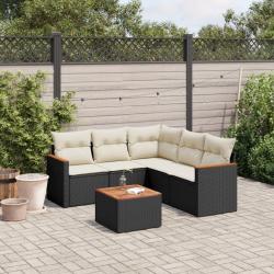 Salon de jardin 6 pcs avec coussins noir r&eacute;sine tress&eacute;e