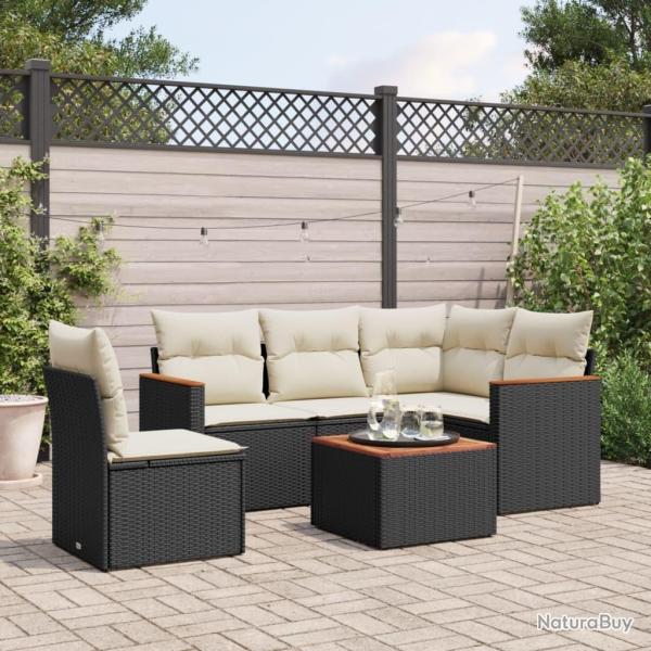 Salon de jardin 6 pcs avec coussins noir r�sine tress�e alsavelo