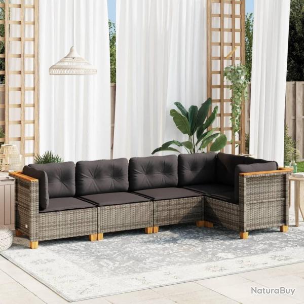 Salon de jardin 5 pcs avec coussins gris r�sine tress�e