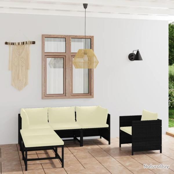 Salon de jardin 6 pcs avec coussins R�sine tress�e Noir