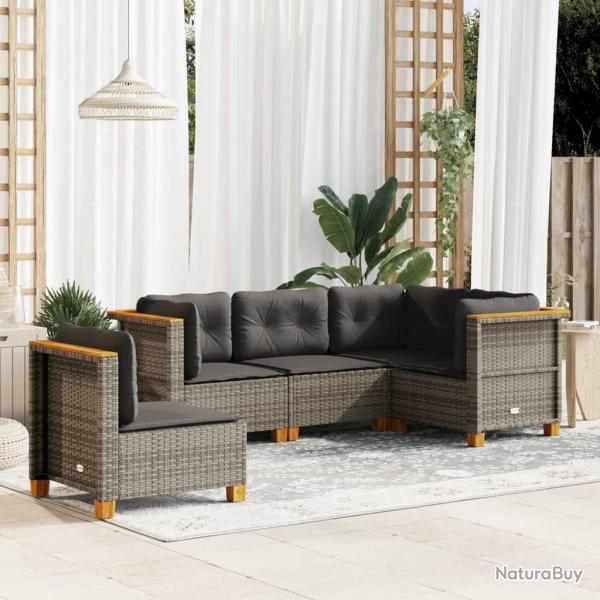 Salon de jardin 5 pcs avec coussins gris r�sine tress�e